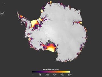 Mapa satelital que mide la descarga de hielo en la Antártida
