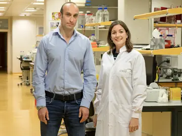 Nabil Djouder, jefe del Grupo de Factores de Crecimiento, Nutrientes y Cáncer del CNIO, y Almudena Chaves-Pérez, investigadora predoctora Nabil Djouder, jefe del Grupo de Factores de Crecimiento, Nutrientes y Cáncer del CNIO, y Almudena Chaves-Pérez, investigadora predoctora