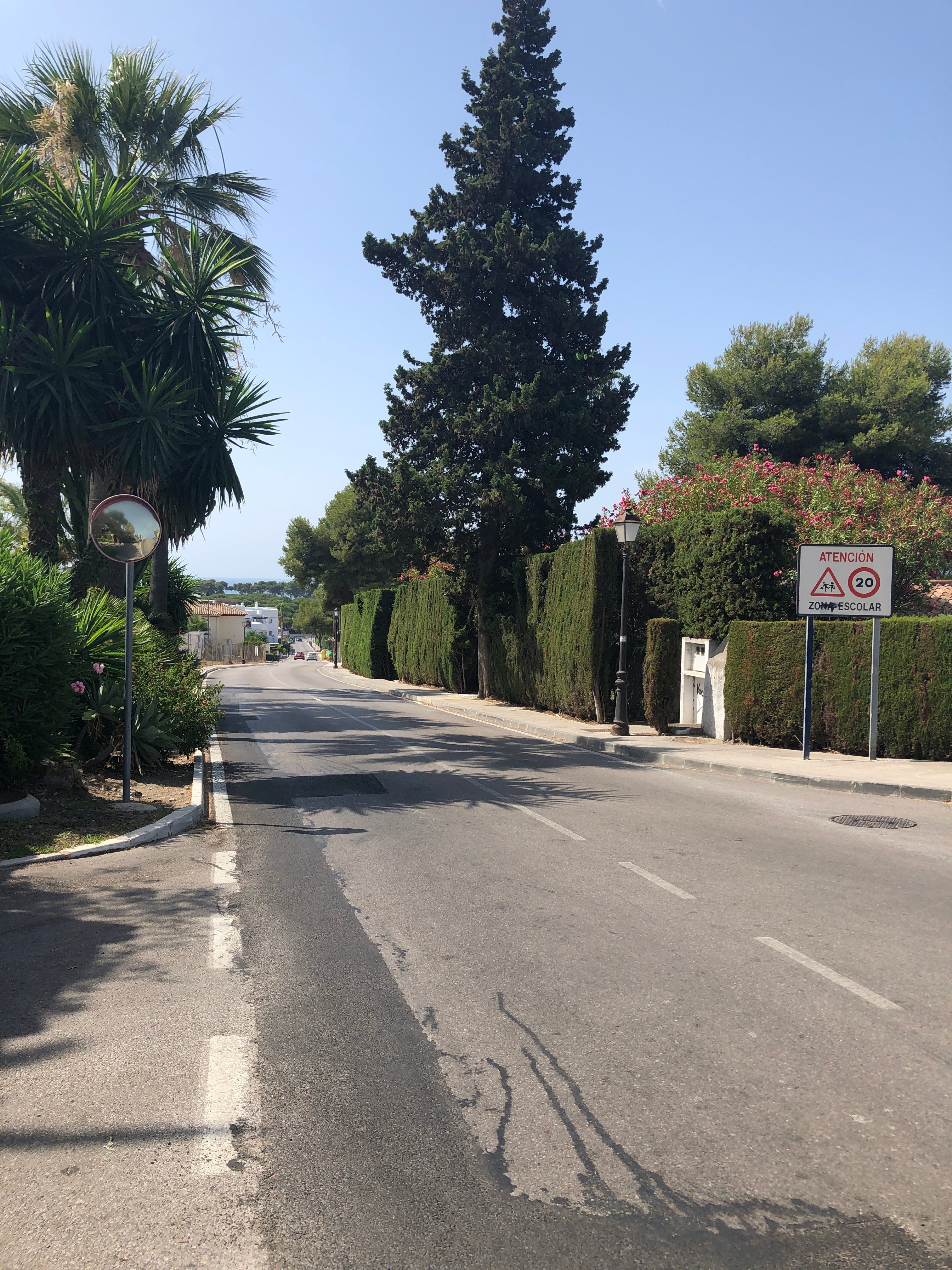 Calle Azahar, El Paraiso, Estepona (km 167) La Calle Azahar es muy peligrosa para los peatones. Hace un par de años renovaron la calle con asfalto nuevo. Pero no la completaron. El ayuntamiento nos dice que hay el proyecto y el dinero, pero en los ultimos años seguimos sin tener pasos de cebras, ni reductor de velocidad, como los habias antes. Y hay peligrosos agujeros en las aceras. Hay un colegio a la mitad de esta calle, urbanizaciones y ademas los cubos de basura en frente al colegio y un cruce. Todo sin un paso de cebra. Hay solo las señaleticas del limite de velocidad pero nadie la sigue. Lo hemos señalados a la policia y al ayuntamiento, y aun seguimos sin ningun resulatados. Tengo mas fotos a disposiciones, si la necesitais.