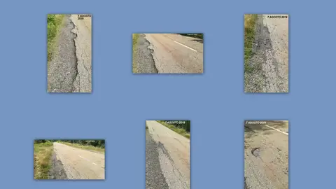 Carretera LE-333.(LEON) Baches y estrechamiento de calzada.Primeros 400 metros a partir del km.3.Adjunto Collage.