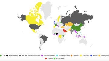 El Poynter Institute mantiene actualizado un mapa que dibuja las medidas adoptadas por gobiernos de todo el mundo.