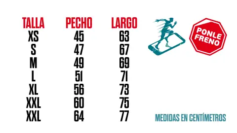 Tallas de camisetas para la Carrera Ponle Freno Virtual Tallas de camisetas para la Carrera Ponle Freno Virtual
