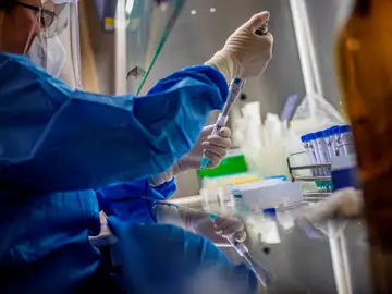 Un científico hace pruebas en un laboratorio Un científico hace pruebas en un laboratorio
