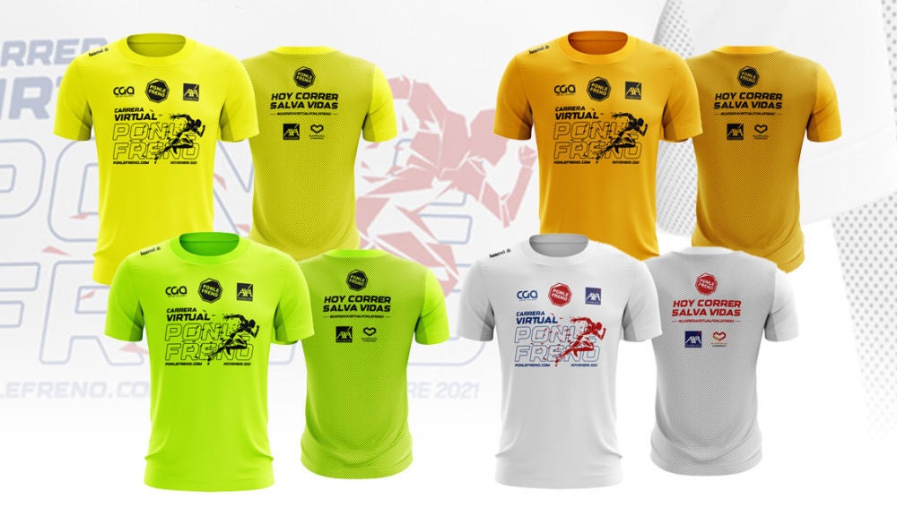 cuatro camisetas de la Carrera Virtual Ponle Freno de PONLE FRENO