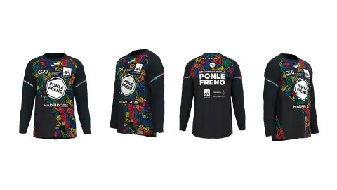 Así es la camiseta de la Carrera Ponle Freno Madrid 2025: de color negro, con llamativos símbolos de colores y componentes reflectantes en mangas y pecho Así es la camiseta de la Carrera Ponle Freno Madrid 2025: de color negro, con llamativos símbolos de colores y componentes reflectantes en mangas y pecho