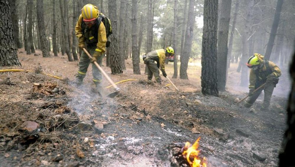 Los bomberos trabajan en apagar los fuegos