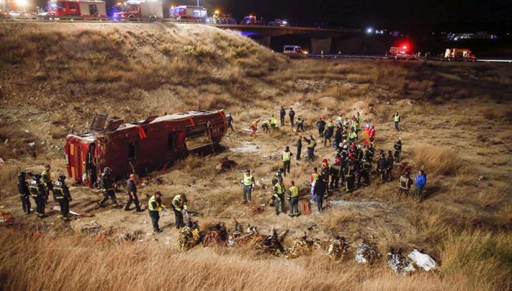 Escenario del accidente de autobús en Cieza (Murcia).