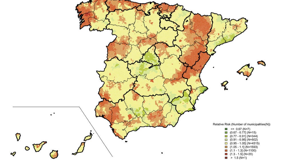 Mapa de la mortalidad por cancer de prostata en Espana