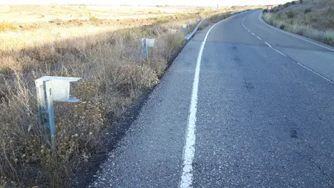 Carretera con mantenimiento nulo Carretera LE-5521 que une La Virgen del Camino con Ribaseca en León, paralela a la A-66. En un tramo de la misma el mantenimiento es nulo, los guardarraíles están caídos, presenta hundimientos, grietas, la vegetación invade los arcenes, faltan las señales de la izquierda en la prohibición de adelantamientos y pintura.