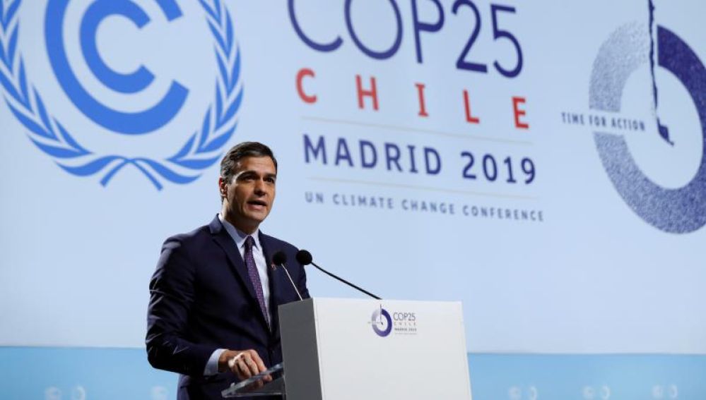 Pedro Sánchez durante su intervención en la Cumbre del Clima de Madrid