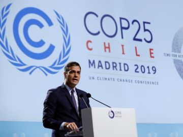 Pedro Sánchez durante su intervención en la Cumbre del Clima de Madrid