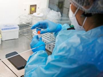 Científica laboratorio detectando coronavirus