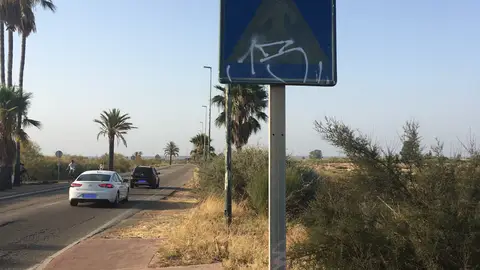Señal pintada en carretera de Huelva Señal pintada en carretera de Huelva
