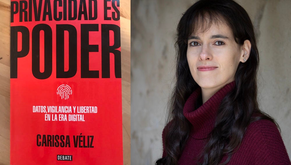 La investigadora Carissa Véliz y la portada de su libro 'Privacidad es poder'.