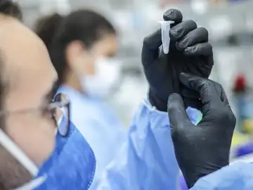 Un investigador analiza una muestra en un laboratorio Un investigador analiza una muestra en un laboratorio