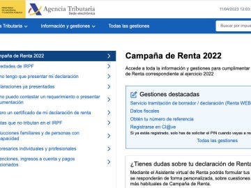 Web oficial de la campaña de la Renta 2022. 